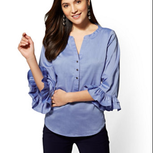 New York & Company Tops - NWOT - 7TH AVENUE - MADISON RUFFLED-SLEEVE V-NECK